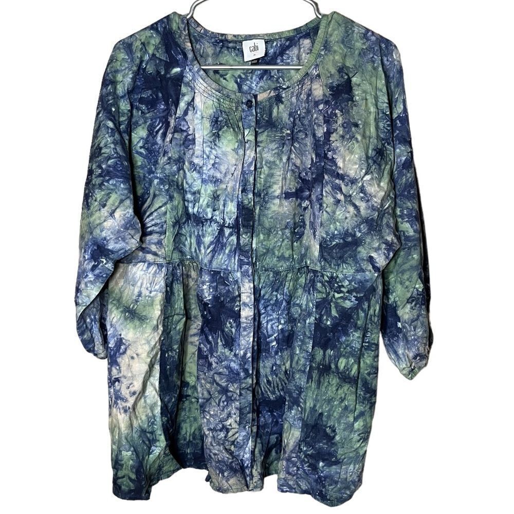 Cabi Tunic Tie Dye Woodstock Button Down Top